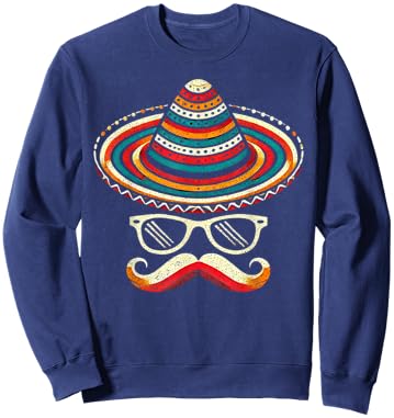 Sombrero Mustache Sunglasses Cinco De Mayo Fiesta Men Boys Sweatshirt - Sweatshirt | Navy