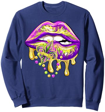 Mardi Gras Lip Fleur De Lis Funny Costume Women Girl Sweatshirt - Sweatshirt | Navy