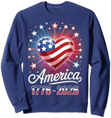 Flag Heart 1776 2026 July 4th 250th Birthday Sweatshirt - Sweatshirt | Navy