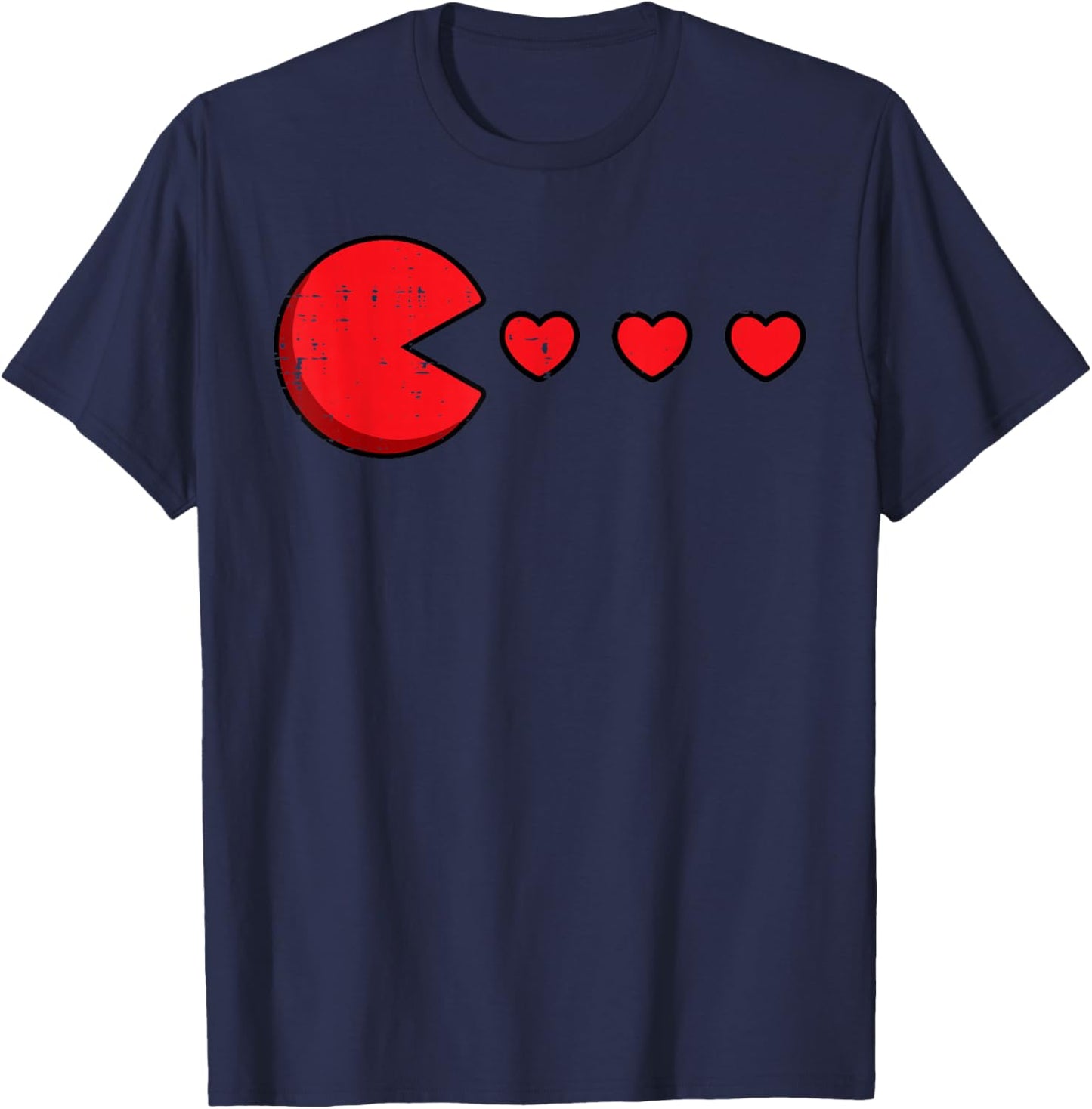 Valentines Day Retro Game Eating Hearts Gaming Boys Kids Men T-Shirt - T-Shirt | Navy