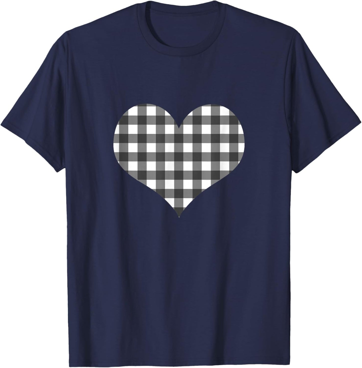 Cute Classic Black White Plaid Gingham Checkered Pattern T-Shirt - T-Shirt | Navy