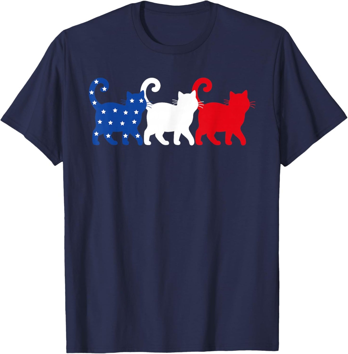 USA Flag Cats 4th of July Men Women Kids Funny Patriotic T-Shirt - T-Shirt | Navy
