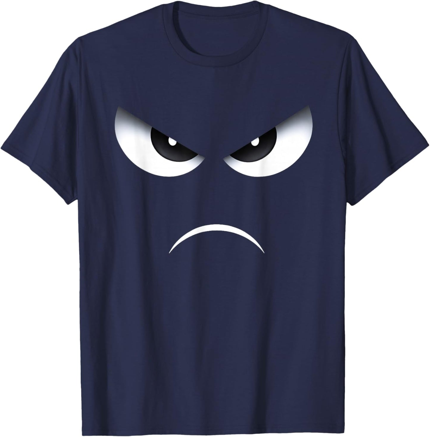 Angry Eyes and Frown Face Minimal Graphic T-Shirt - T-Shirt | Navy