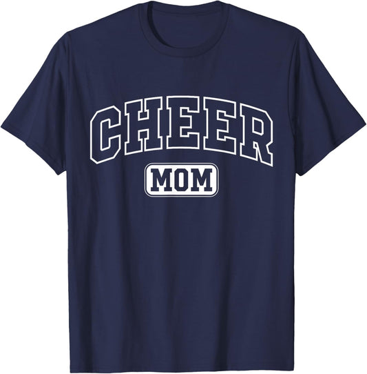 Cheer Mom Funny Athletic Lettering Mothers Day Cheerleader T-Shirt - T-Shirt | Navy