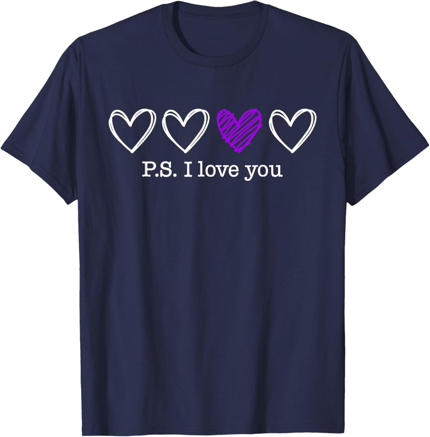 PS I Love You Day Valentine's Day Purple Heart Women Men Kid T-Shirt - T-Shirt | Navy