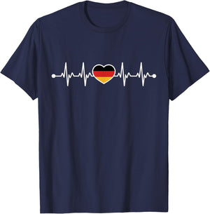 Germany Heartbeat German Flag Heart T-Shirt - T-Shirt | Navy