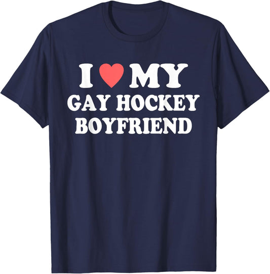 I Love My Gay Hockey Boyfriend Funny LGBT Design T-Shirt - T-Shirt | Navy