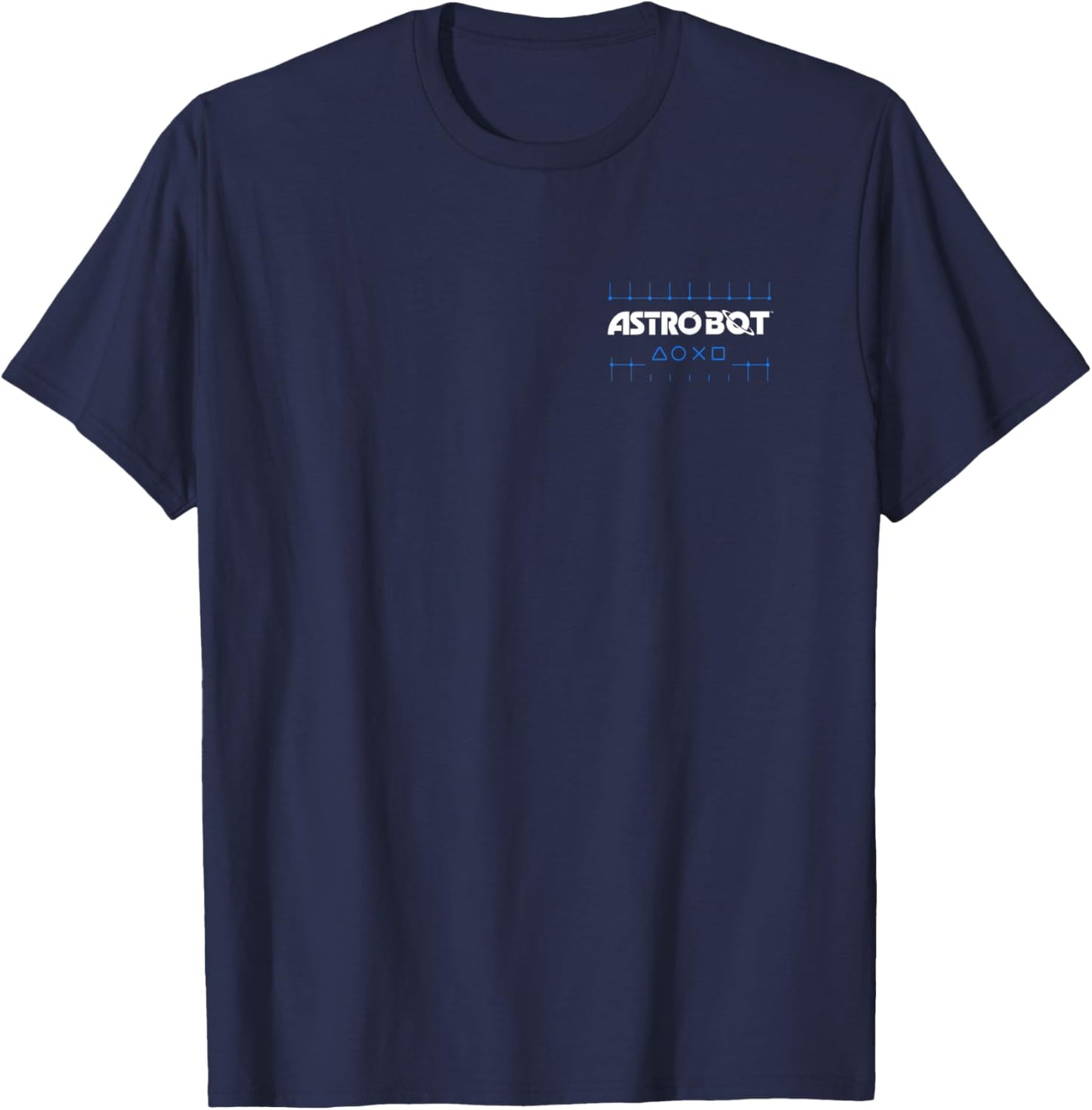 Astro Bot Front and Back Action Poses Chart Video Game T-Shirt - T-Shirt | Navy