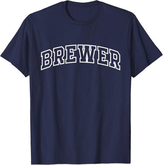 Brewer Funny Athletic Lettering Brewing Gifts Men T-Shirt - T-Shirt | Navy