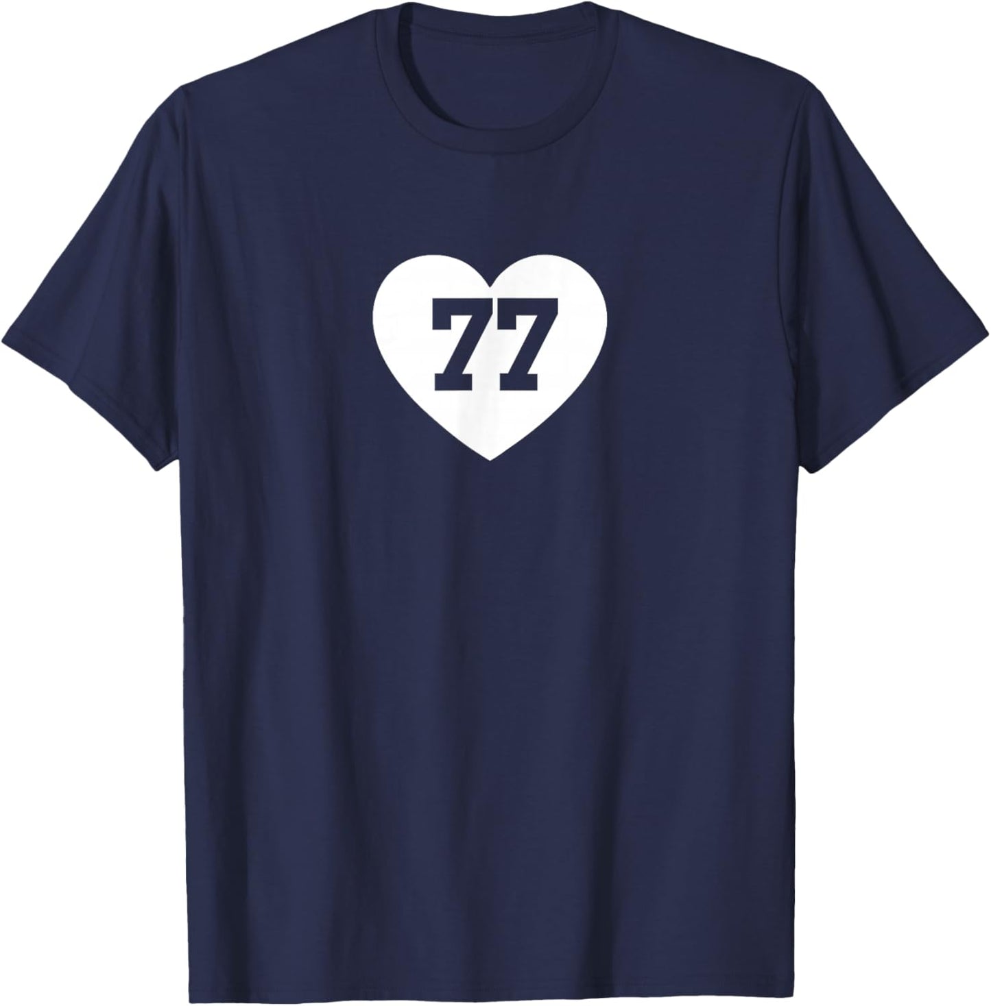 I Love Jersey Number 77 Heart Sports Fan T-Shirt - T-Shirt | Navy