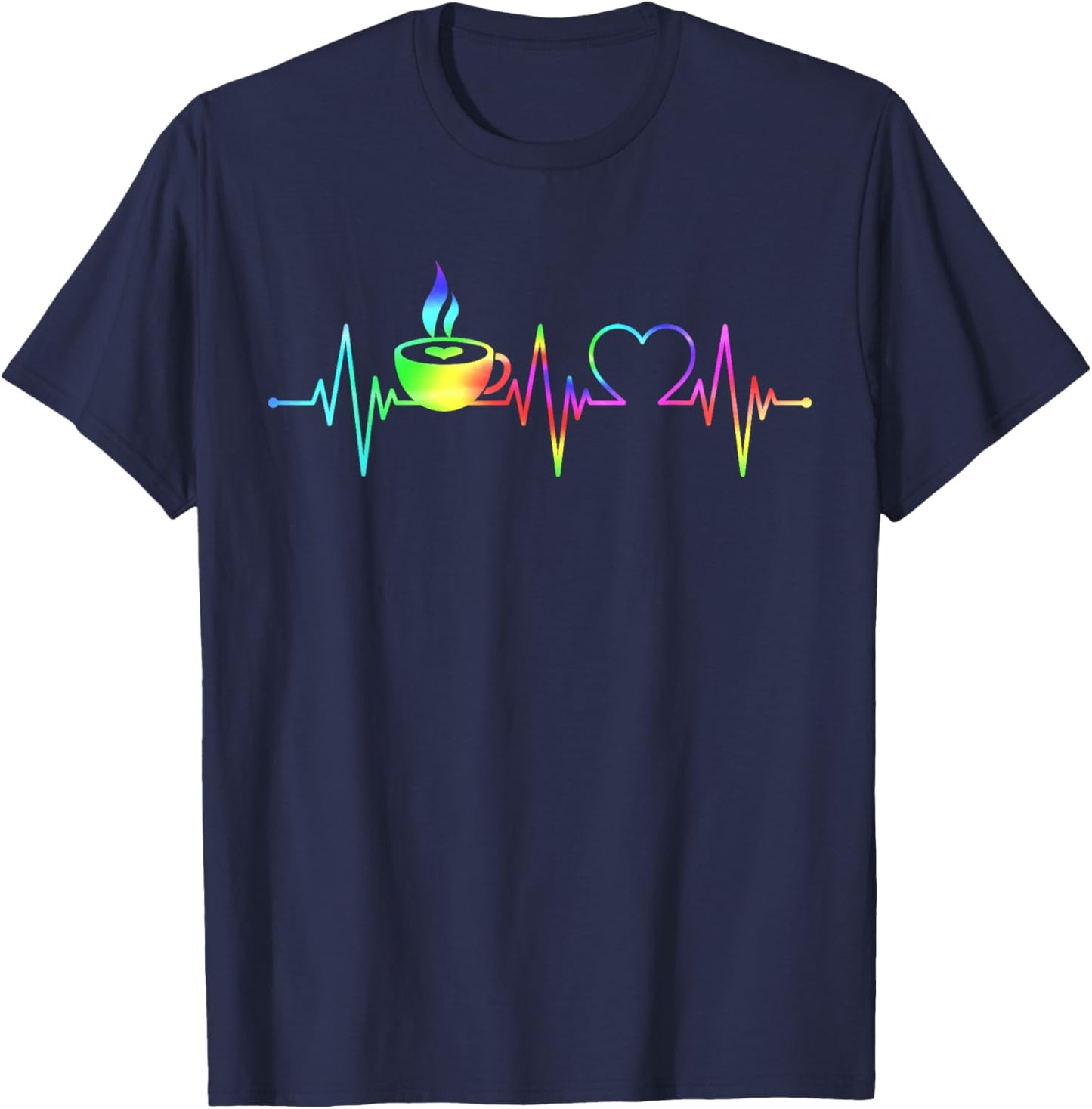 Funny Heartbeat Coffee Lovers Coffee Cup Frequency Women T-Shirt - T-Shirt | Navy