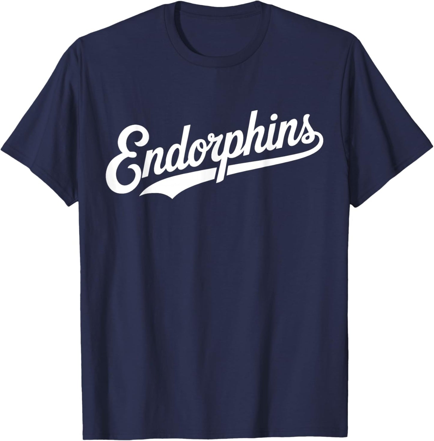 The Word Endorphins | Swoosh Script Retro Baseball Aesthetic T-Shirt - T-Shirt | Navy