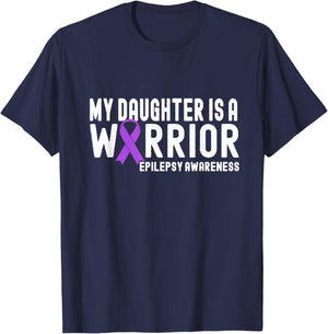My Daughter is a Warrior Epilepsy Awareness Purple Ribbon T-Shirt - T-Shirt | Navy