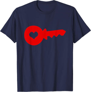 Valentines Day Love Key Couple Matching Design T-Shirt - T-Shirt | Navy