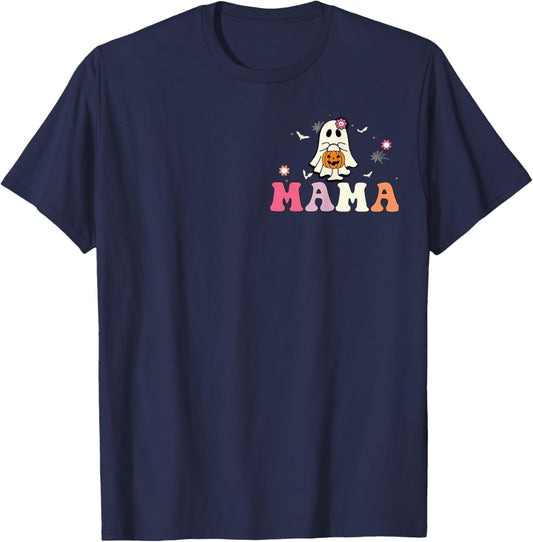 Mama Ghost Boo One Spooky Mama First Halloween Birthday Boy T-Shirt - T-Shirt | Navy