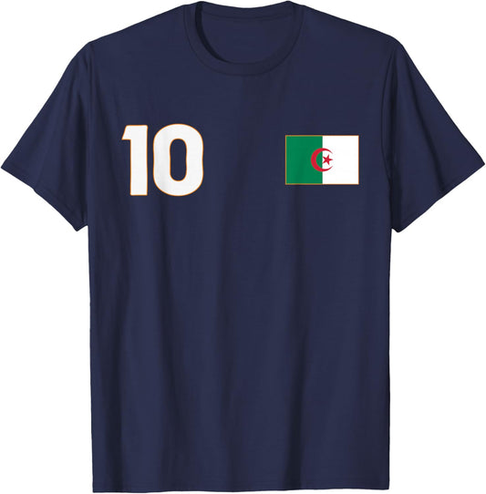 Algeria Flag Number 10 Shield Emblem National Pride T-Shirt - T-Shirt | Navy