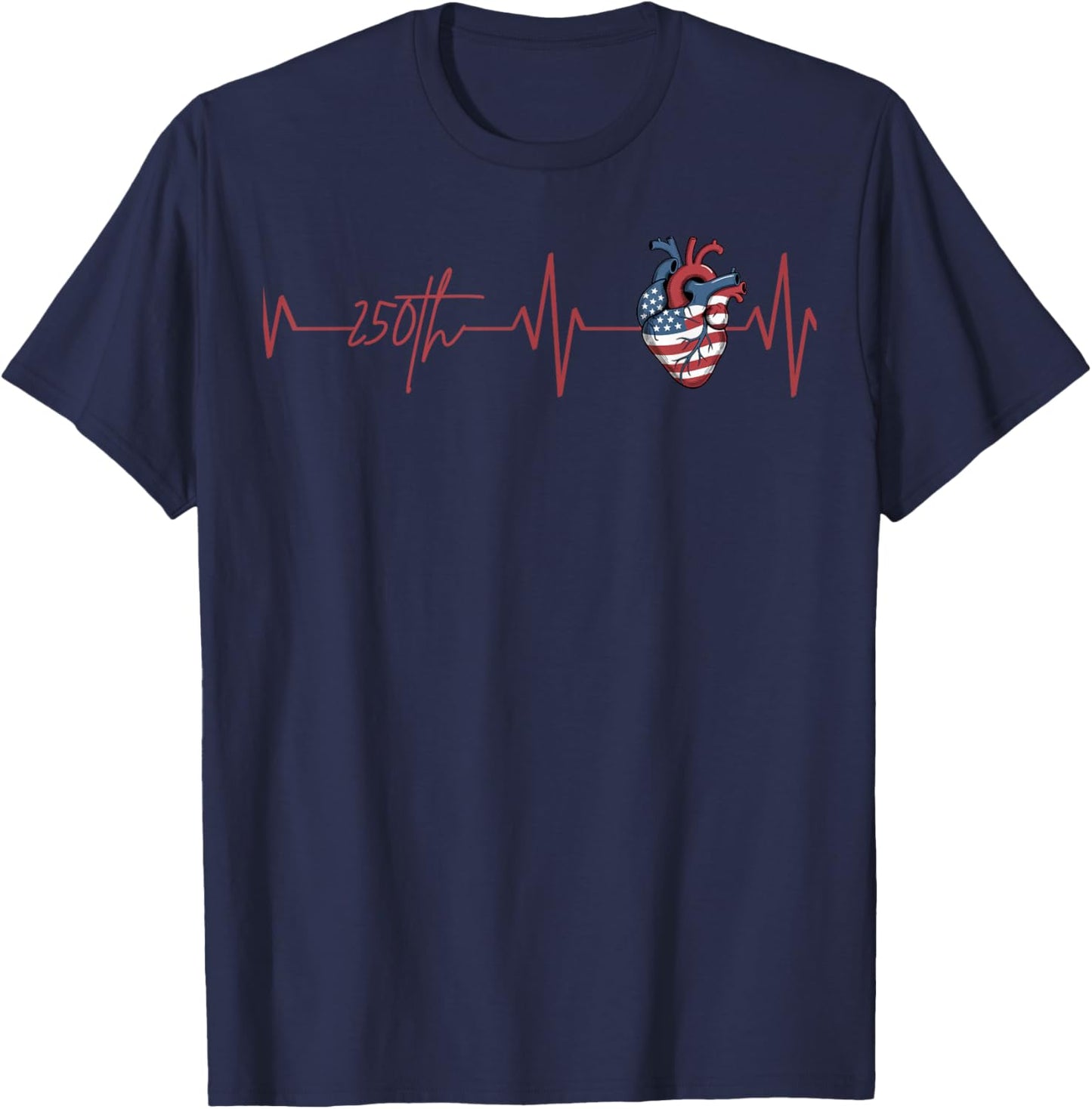 Heartbeat 250th Celebration American Flag Design T-Shirt - T-Shirt | Navy
