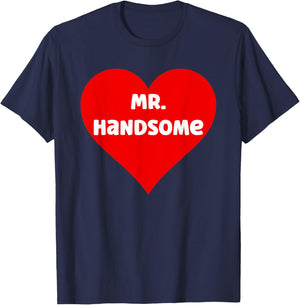 Funny Red Mr. Handsome Heart Print Men Boys Boyfriend Fun T-Shirt - T-Shirt | Navy