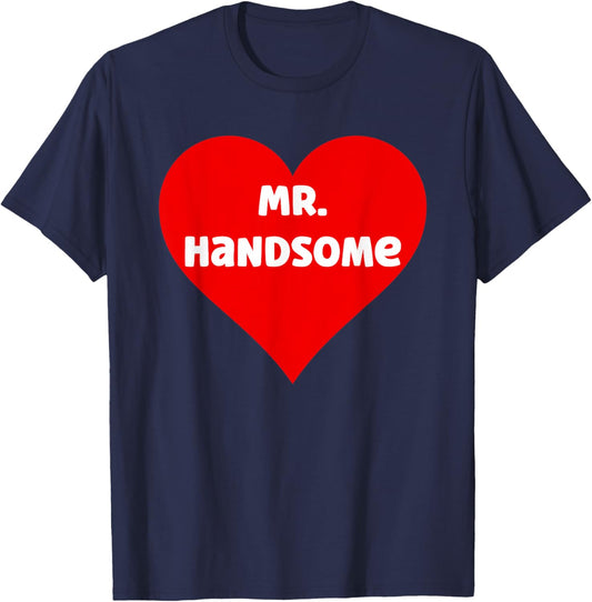 Funny Red Mr. Handsome Heart Print Men Boys Boyfriend Fun T-Shirt - T-Shirt | Navy