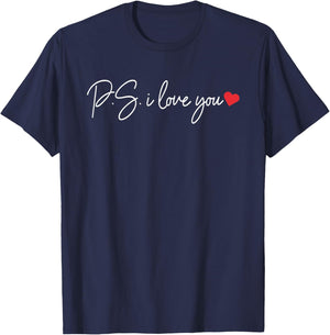 PS I Love You Day Valentine's Day Purple Heart Women Men Kid T-Shirt - T-Shirt | Navy