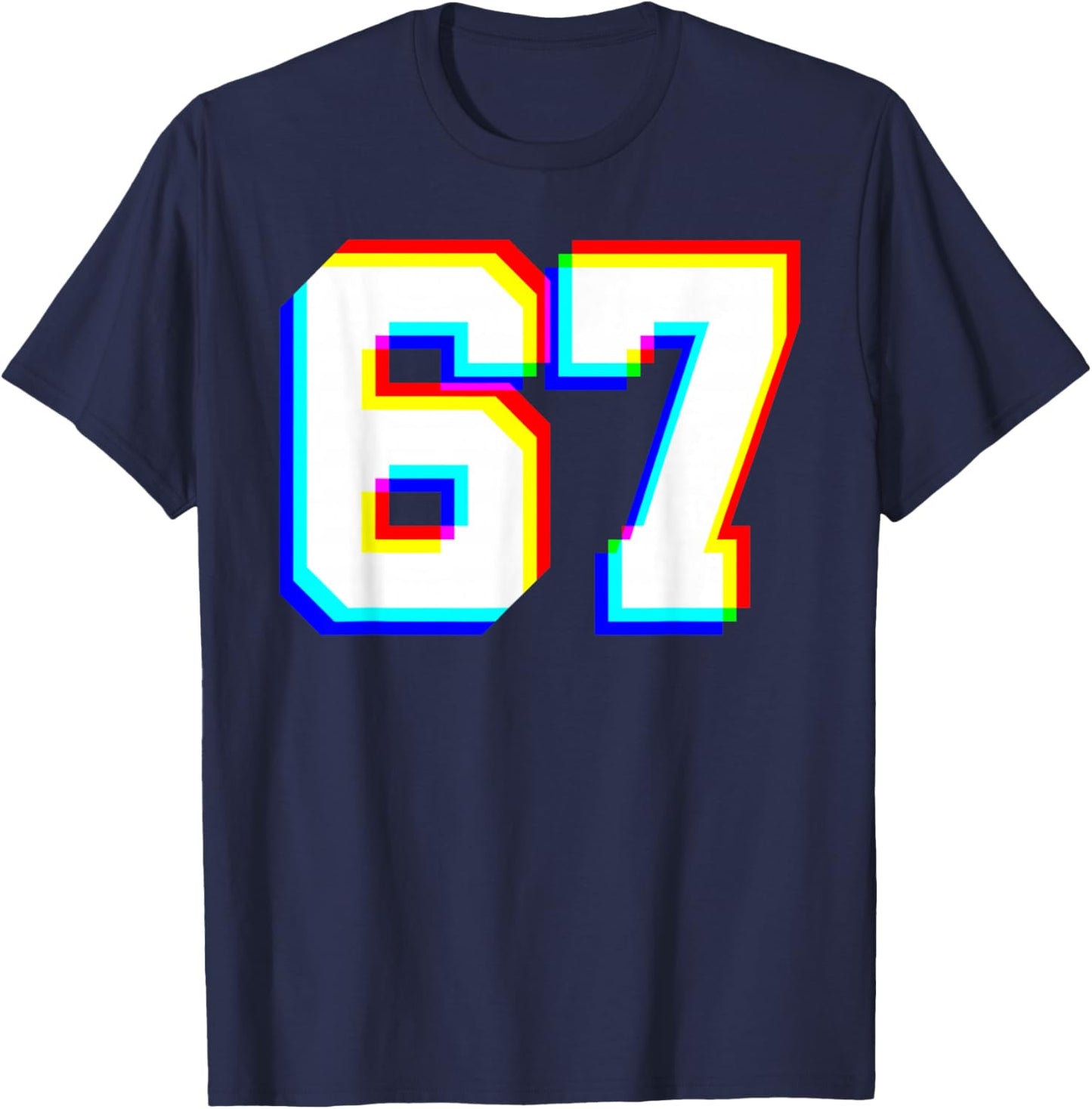 67 Glitch Optical Illusion Six Seven Varsity 6 7 Meme T-Shirt - T-Shirt | Navy