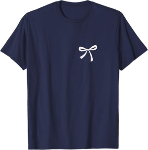 Cute Minimalist Bow Knot Graphic Women Girl Casual Ribbon T-Shirt - T-Shirt | Navy