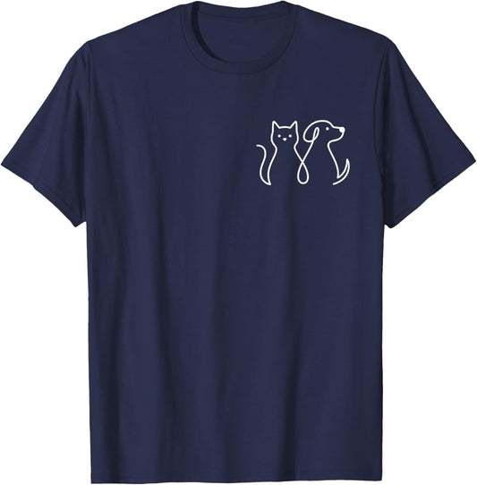 Cat and Dog Pocket Animal Lover Funny Pet Cute Cat Dog Art T-Shirt - T-Shirt | Navy