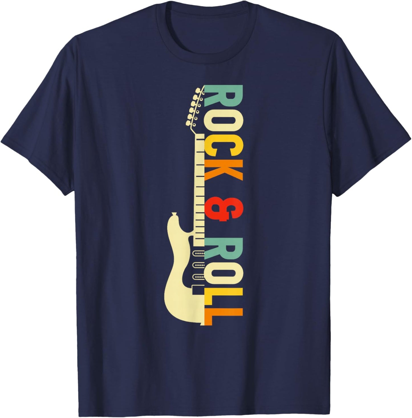 Vintage Retro Style Playing Music Guitar Forever Rock N Roll T-Shirt - T-Shirt | Navy