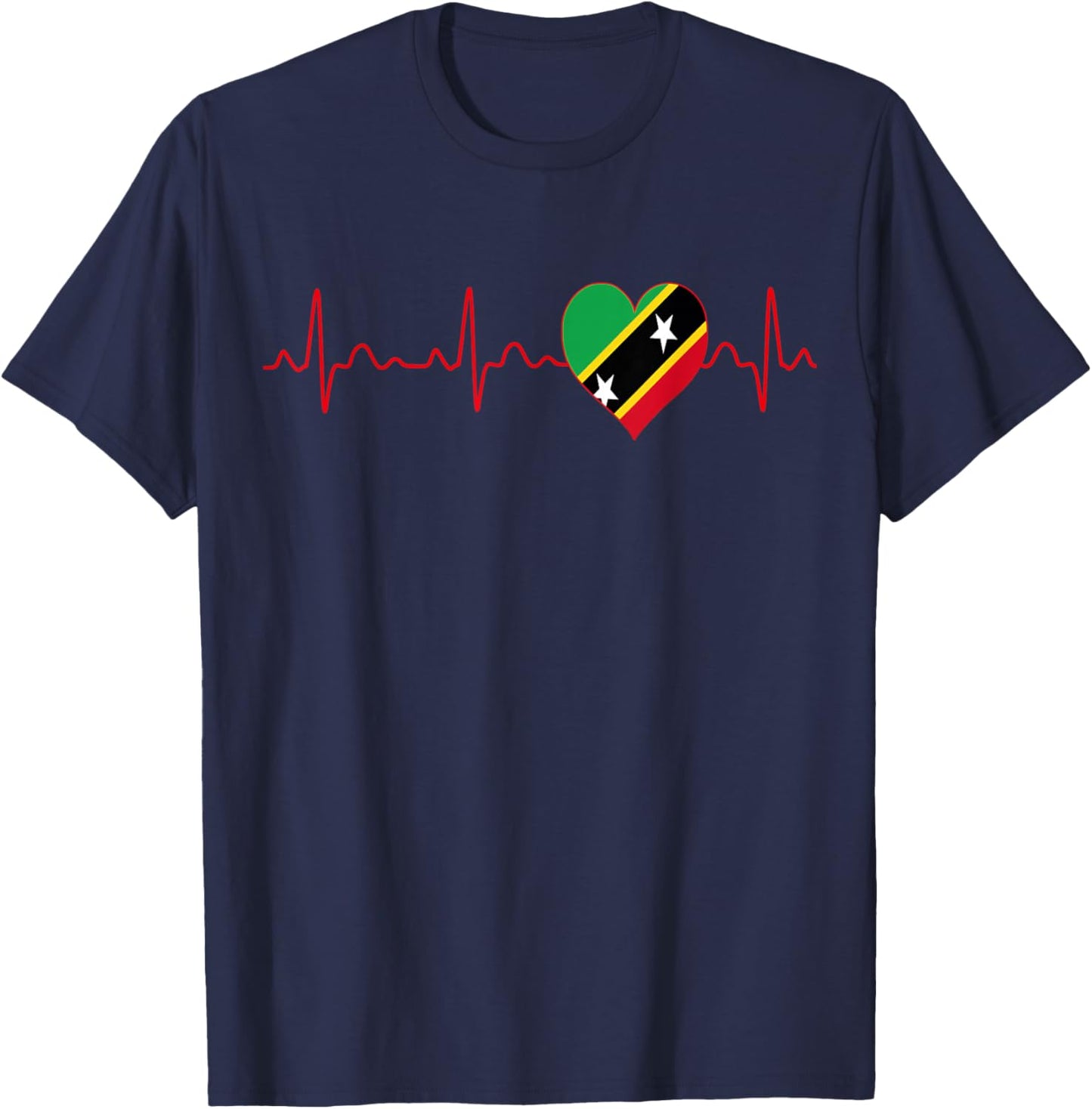 Saint Kitts and Nevis Flag Heartbeat EKG Patriotic National T-Shirt - T-Shirt | Navy