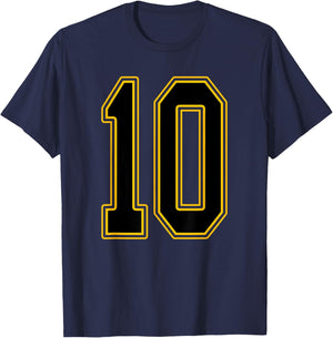 Black and Gold Number 10 Jersey Player Uniform #10 T-Shirt - T-Shirt | Navy