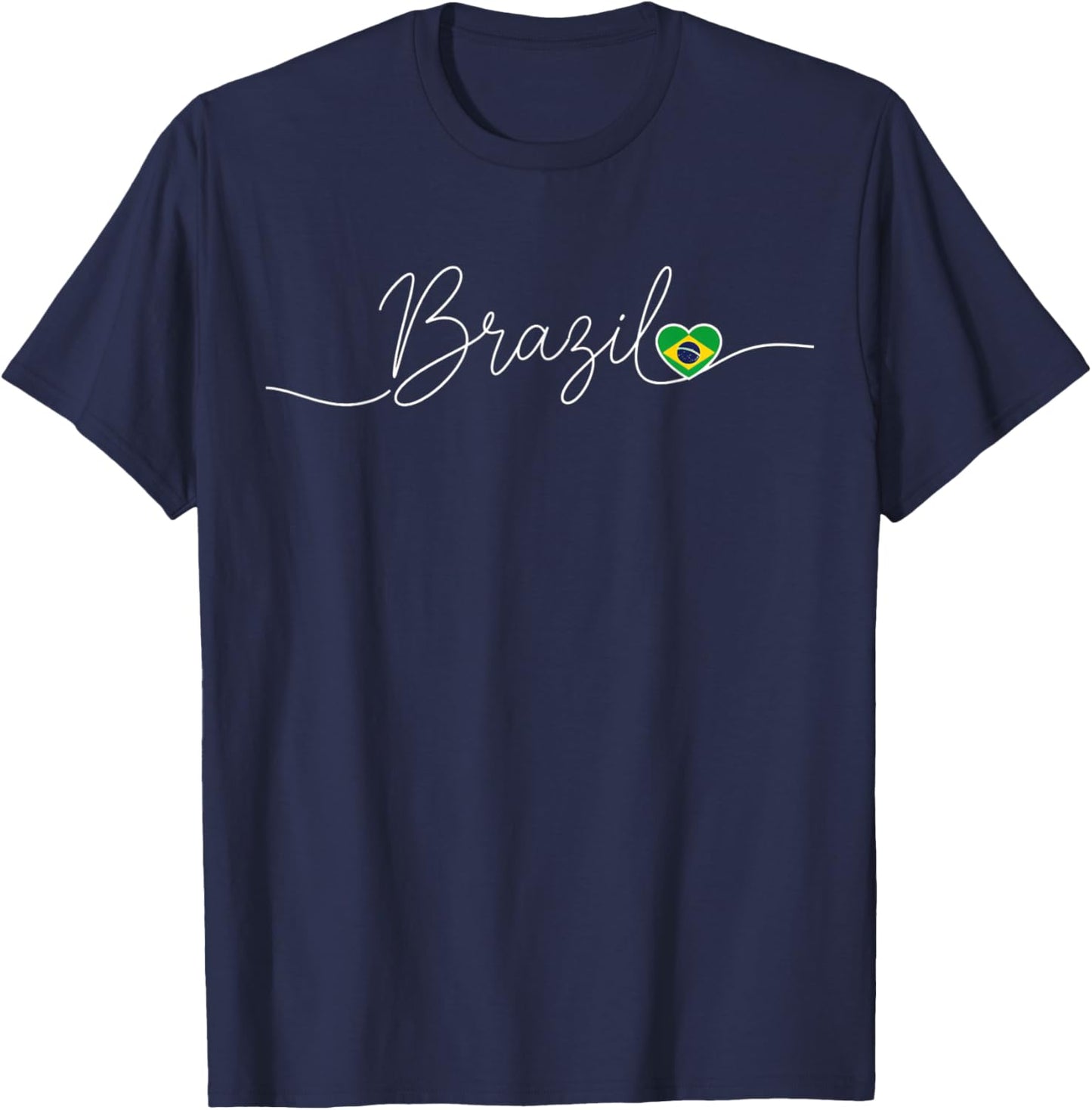 Script Heart Flag Kids Brazilian Soccer Fan Latin T-Shirt - T-Shirt | Navy