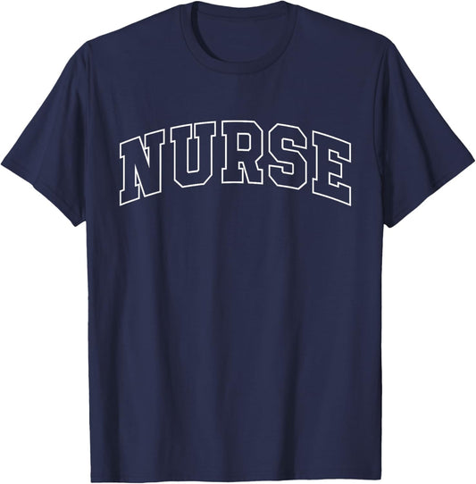 Nurse Funny Athletic Lettering Nursing Gifts Men Women T-Shirt - T-Shirt | Navy
