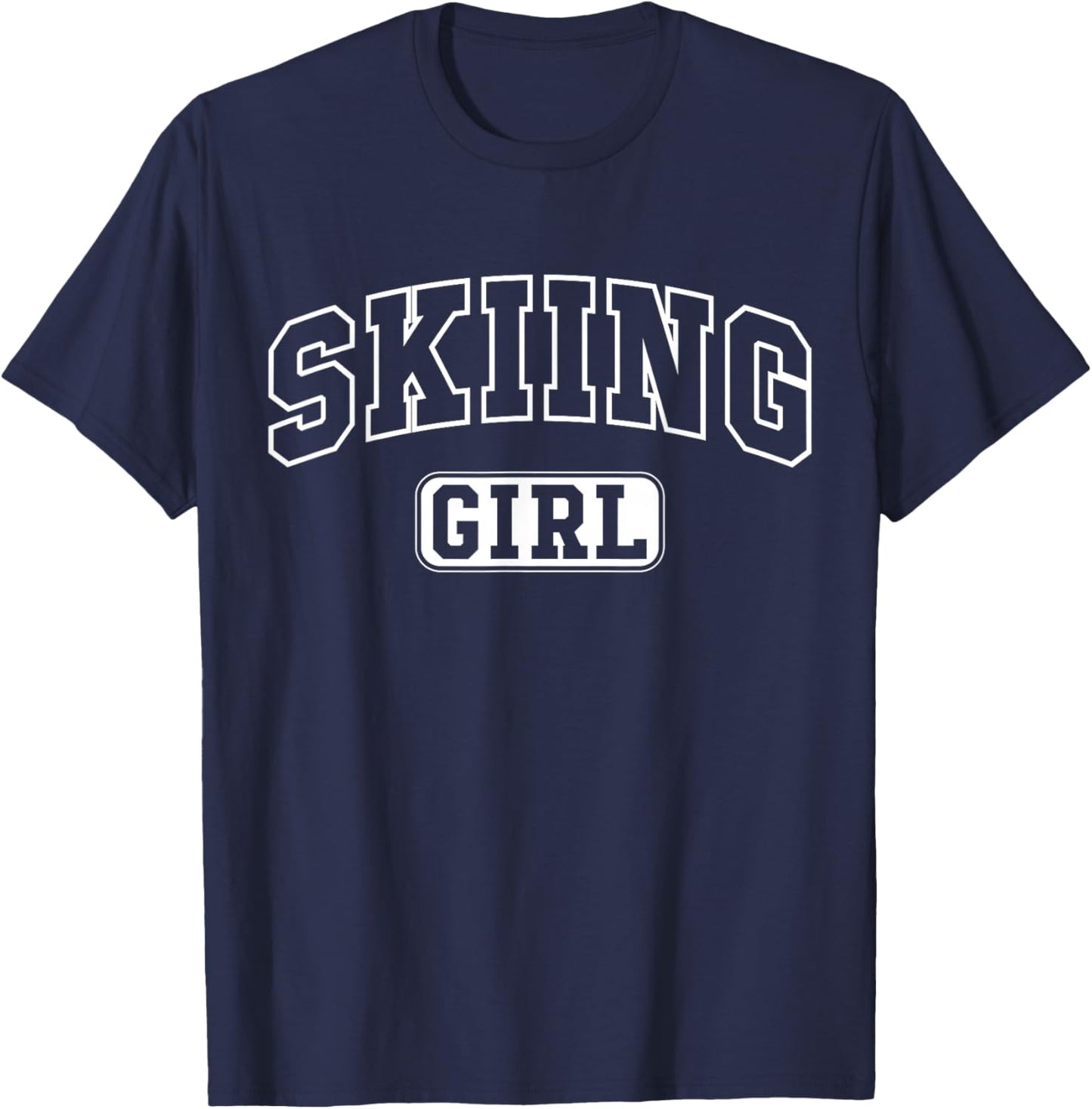 Skiing Girl Funny Athletic Lettering Daughter Youth Skier T-Shirt - T-Shirt | Navy