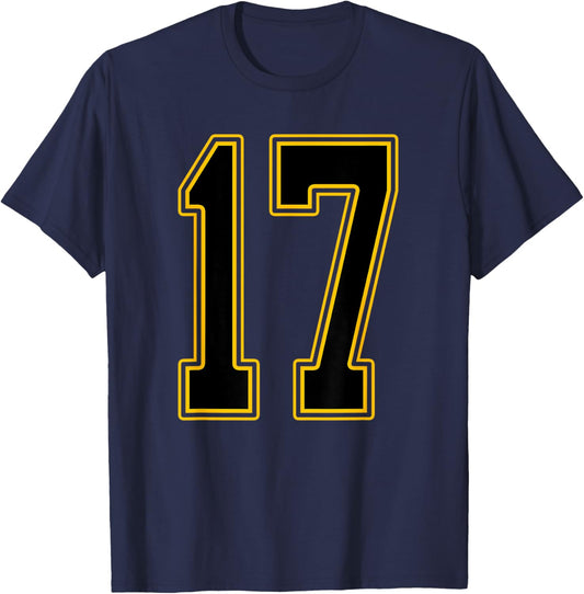 Black and Gold Number 17 Jersey Player Uniform #17 T-Shirt - T-Shirt | Navy