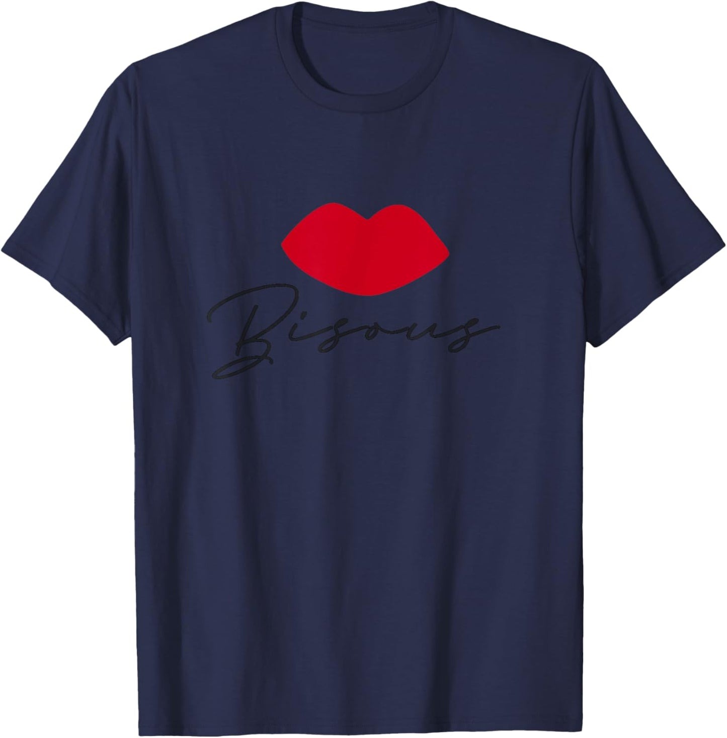 Bisous Lips – French Chic Casual Graphic T-Shirt - T-Shirt | Navy