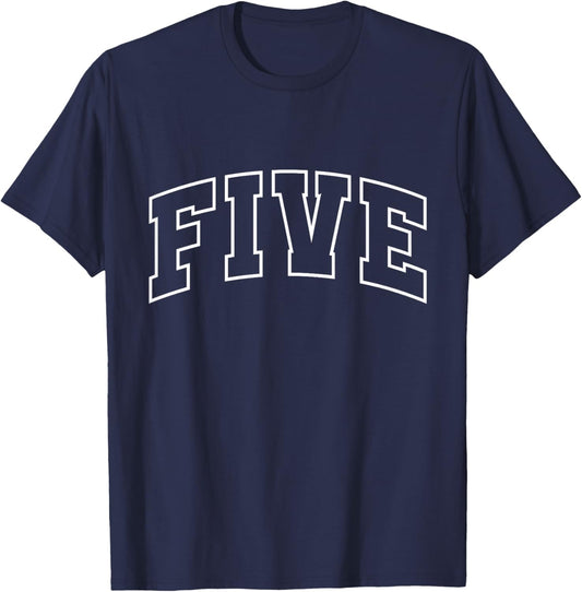 Kids Five 5th Birthday Funny Athletic Lettering 5 Year Old T-Shirt - T-Shirt | Navy