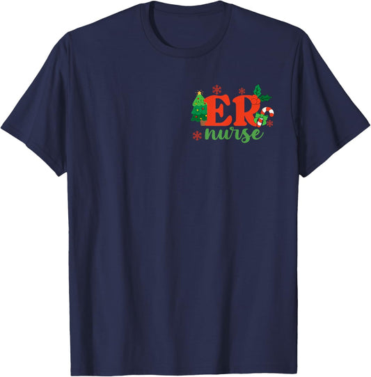 (2 Sided) Emergency Department Christmas ER ED Nurse Xmas T-Shirt - T-Shirt | Navy