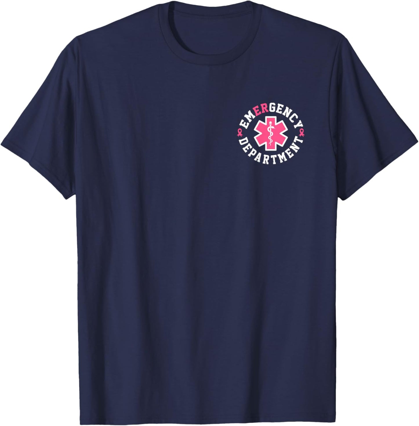 Emergency Department Emergency Room Nurse Breast Cancer T-Shirt - T-Shirt | Navy