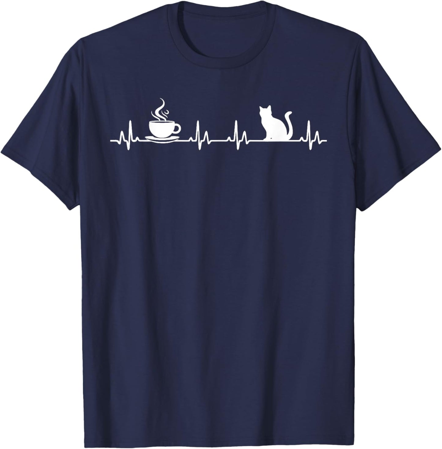 cat Coffee Lovers Heartbeat T-Shirt - T-Shirt | Navy