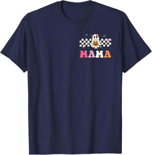 Mama Ghost Boo One Spooky Mama First Halloween Birthday Boy T-Shirt - T-Shirt | Navy