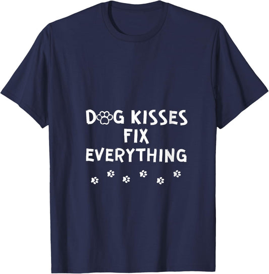 Dog Kisses Fix Everything V-Neck T-Shirt - T-Shirt | Navy
