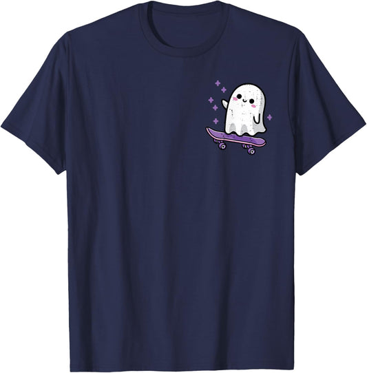 Halloween Ghost Skateboard Pocket Cool Costume Men Boys Kids T-Shirt - T-Shirt | Navy