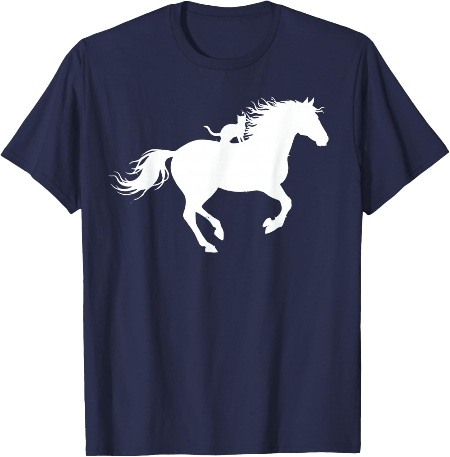Running Horse with Cat Silhouette Graphic Horse Cat Lovers T-Shirt - T-Shirt | Navy