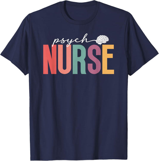 Boho Psych Nurse Appreciation Psychiatric Nurse T-Shirt - T-Shirt | Navy