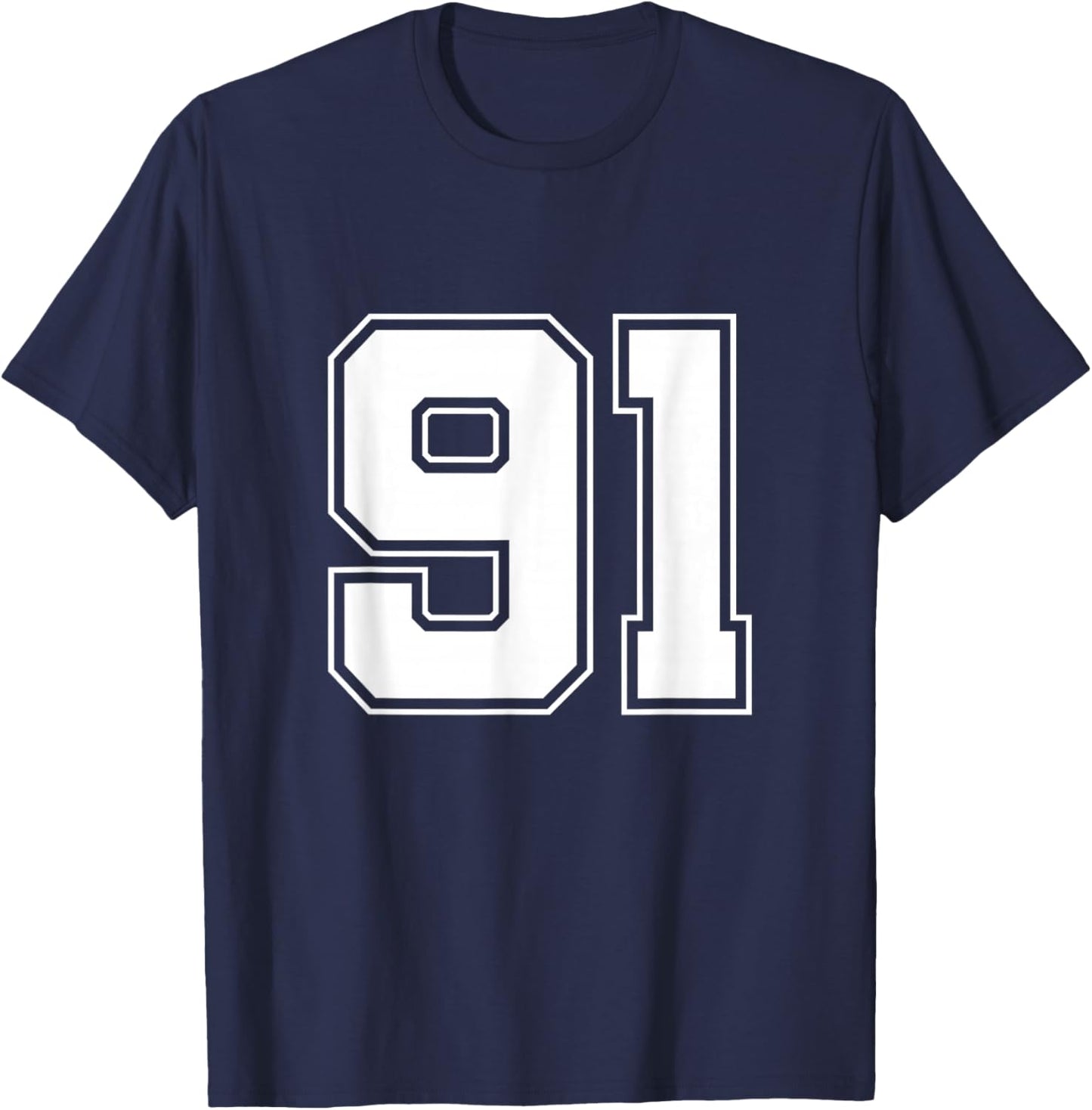 Number 91 Big Bold Capital Varsity Alphabet Monogram T-Shirt - T-Shirt | Navy