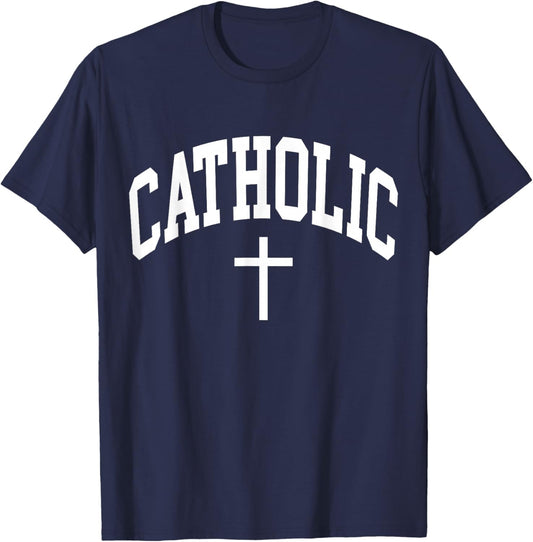 Catholic Christian Religious Cross Faith Believe Graphic T-Shirt - T-Shirt | Navy