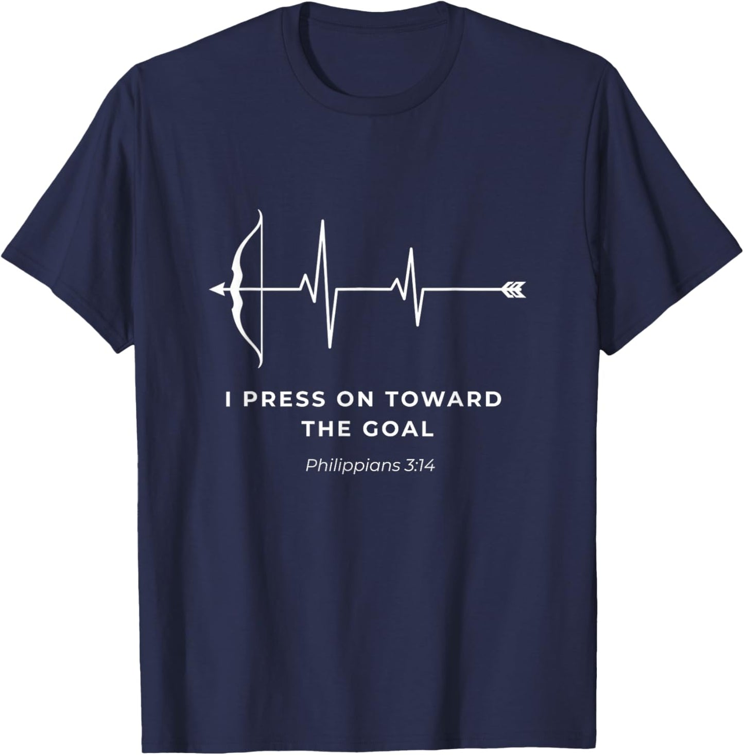 Heartbeat Bow Hunting Archer Archery I Press On Toward Goal T-Shirt - T-Shirt | Navy