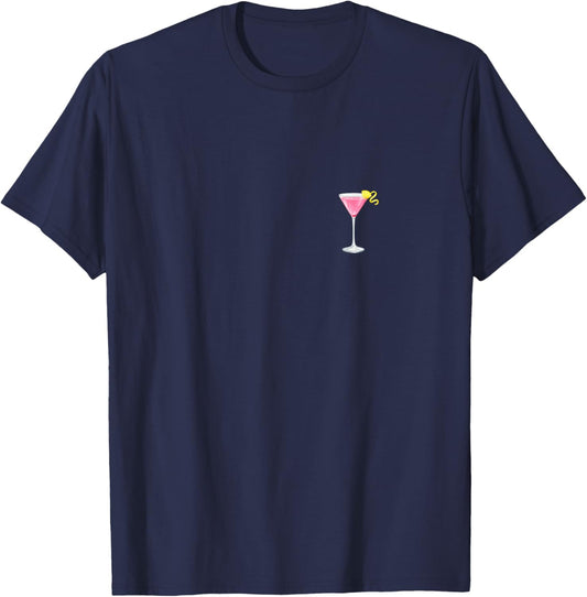 Cosmo Cosmopolitan Cocktail Pink - Backprint T-Shirt - T-Shirt | Navy