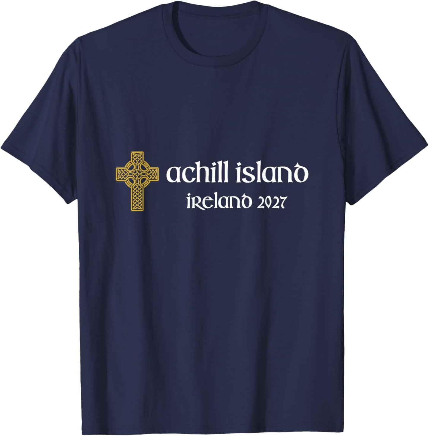 Achill Island Mayo Ireland 2027 Celtic Cross T-Shirt - T-Shirt | Navy