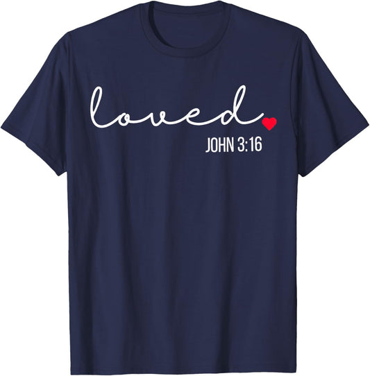 Loved John 316, Christian Valentines T-Shirt - T-Shirt | Navy